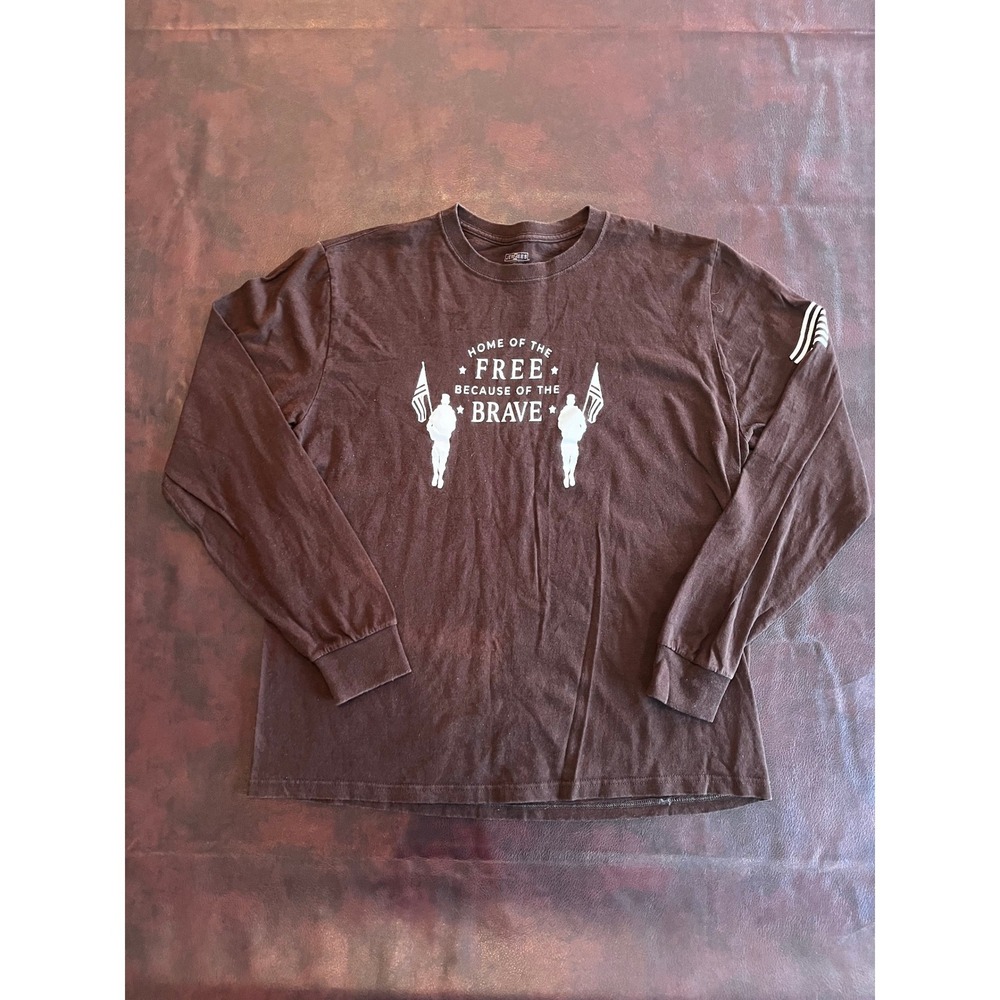 Jerzees Mens Brown Home of the Free Because of the Brave Graphic Long Sleeve L